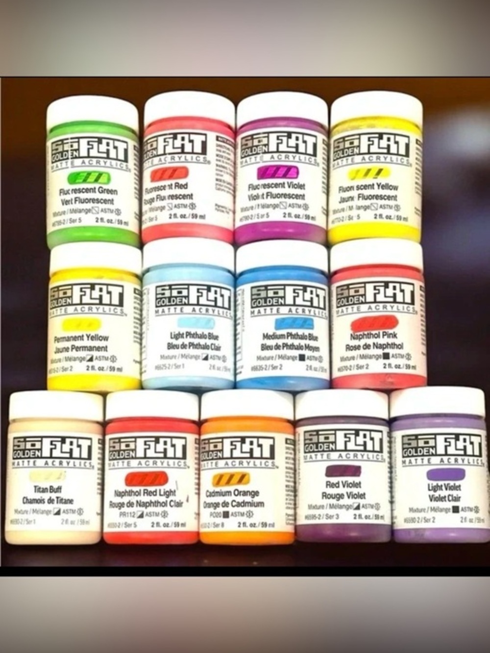 GOLDEN SoFlat Matte Acrylic Paint 13 Pc 2oz Artist Color Lot Fluorescent Brights